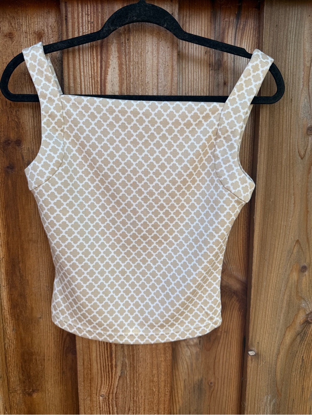 Reformation Beige & White Patterned Square-Neck Tank
